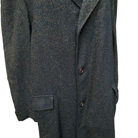 Vintage Leavitt Green Wool Long Trench Coat Overcoat  52" chest x 39.5" length - Picture 5 of 16